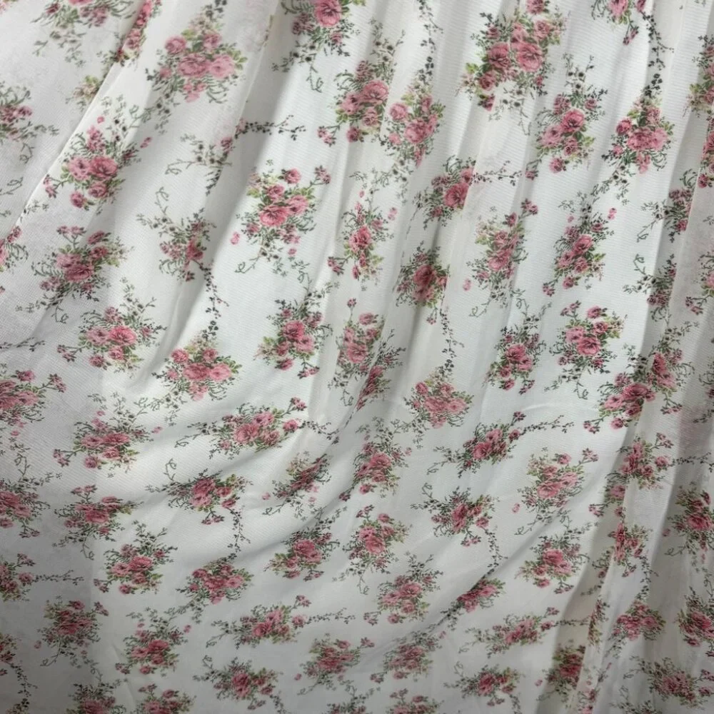 Frime White Floral Pleated Midi Skirt Size L Romantic Cottagecore Flowy Vintage - Picture 7 of 13